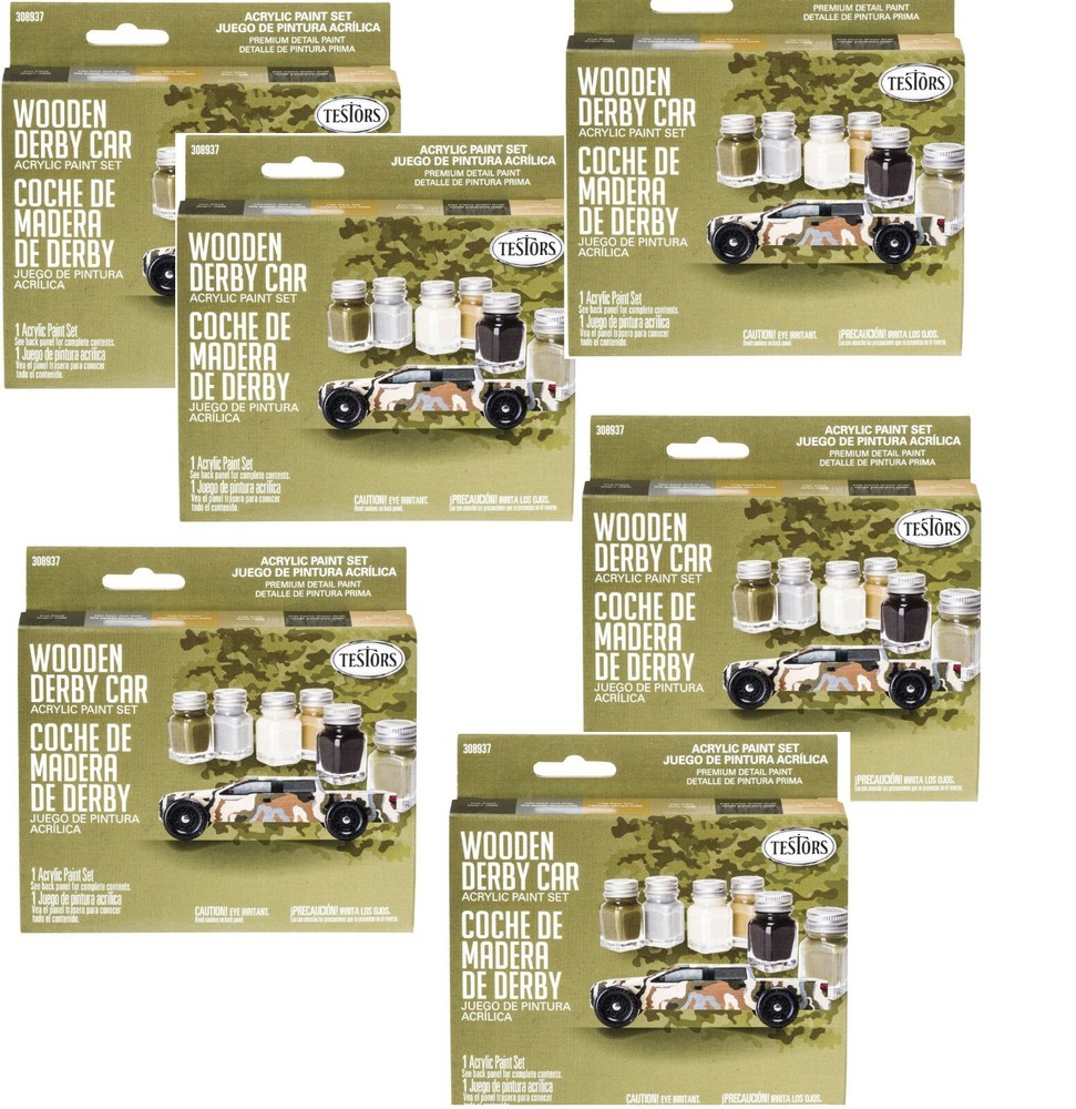 6 Pack Testors Wooden Derby Car Acrylic Paint Sets Camouflage