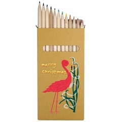 12 x ‘Flamingo Decorates For Christmas ‘ Long Colour Pencils (PE00069407)
