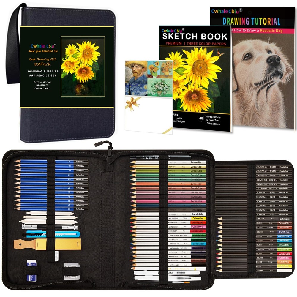 CwhaleCblu Art Drawing Set Supplies, Sketching Kit with Multicolor