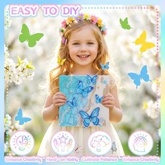 Diamond Art Kits, 3D 5 Butterflies Diamond Art Painting Set with Wooden Frame…