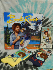 Bob Ross LOT ~ 2025 Calendar + Socks + VHS + Booklet (The Joy of Painting) ART