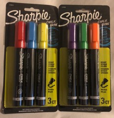 NEW (6) Wet Erase Chalk Markers SHARPIE Medium Tip 2 Packs of 3 Colors BRIGHT!!