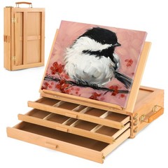 Large Tabletop Easel with 3 Storage Drawers, Adjustable Beech Wood Table Top …