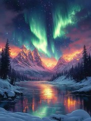Aurora Snow Mountains Diamond Art Kit 11.8 x 15.7 Inch Landscape Craft