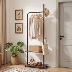 Freestanding Clothing Rack with Wheels and Storage Shelves for Entryway and B…