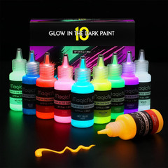Acrylic Glow in the Dark Paint, 10 Bright Colours Liquid Luminous Paint, Neon Pa