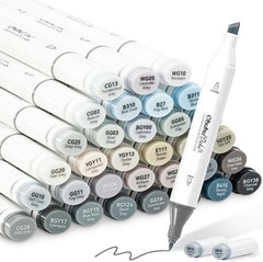 Ohuhu Alcohol Markers Brush Tip 36 Grayscale Colors w/ 1 Blender – Chisel & Fine