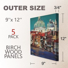 Unfinished Birch Wood Boards Canvas for Painting, 5 Packs 3/4” Deep 9” x 12…