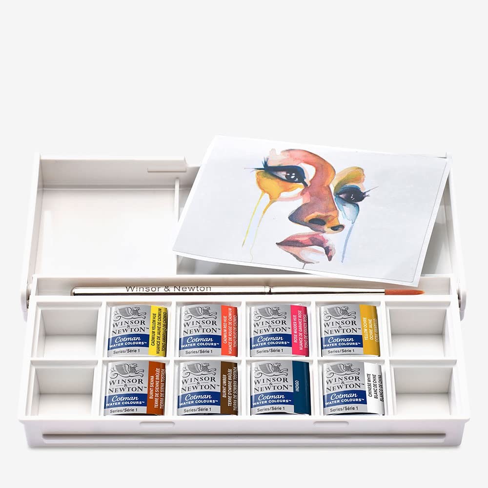 Watercolor Paint Set 8 Half Pan Portrait Colors Brush Winsor Newton Cotman