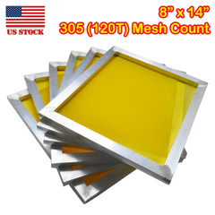 6 Pieces Screen Frames w/Yellow 305 (120T) Mesh for Screen Printing Press 8″*14″