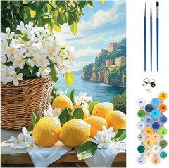 Lemon Seascape Paint by Numbers Kit for Adults 12×16 Inch Coastal DIY C