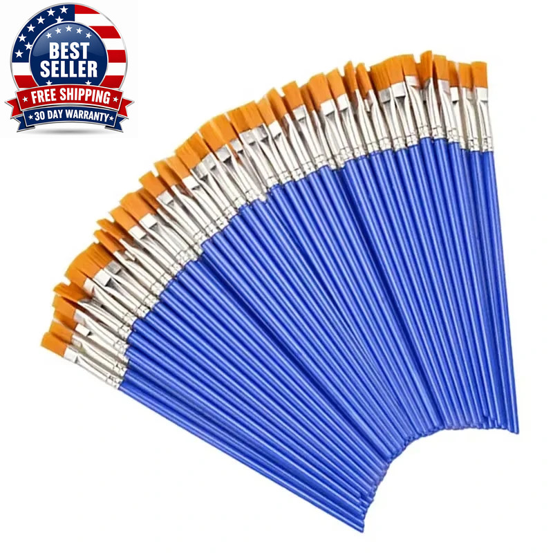 50Pcs Painting Brushes Set Art round Flat Hair Nylon Hair Paint Brush for Oil Ac