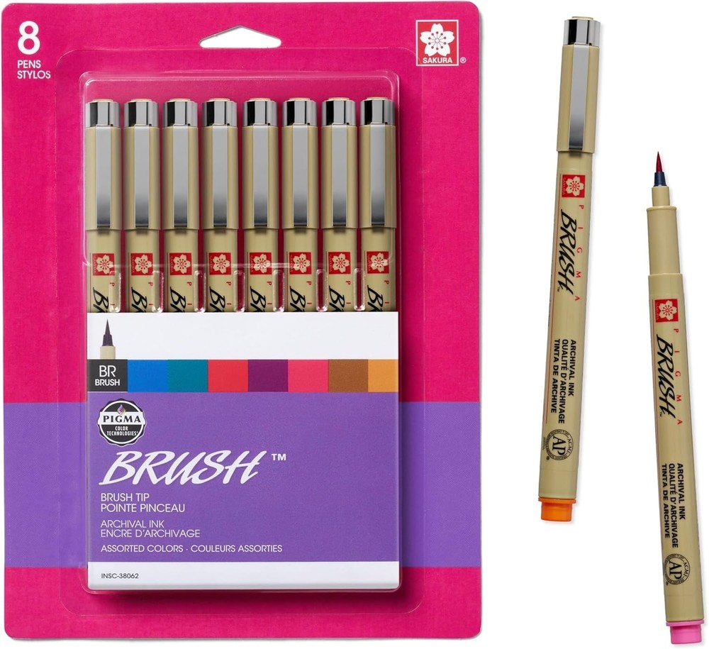 SAKURA Pigma Micron Brush Color Fineliners – NEW 8pk Assorted Colors -FAST Ship!