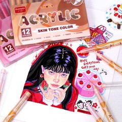 Guangna Acrylic Paint Markers 12 Colors, Skin Tone Series Set with Soft Brush Ti