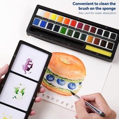 Best Fuumuui Watercolor Paint Set 24 Paints with Dual Tip Travel Brushes Wooden