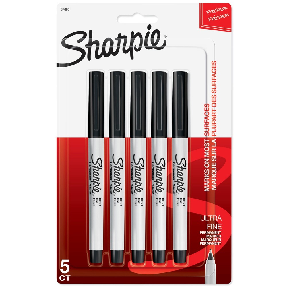 Sharpie Permanent Markers, Ultra Fine Point, 1 Count (Pack of 5), Black