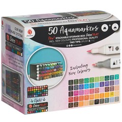 50Pk Aqua Markers Calligraphy Markers Dual Tip Water Based Coloring Markers Set