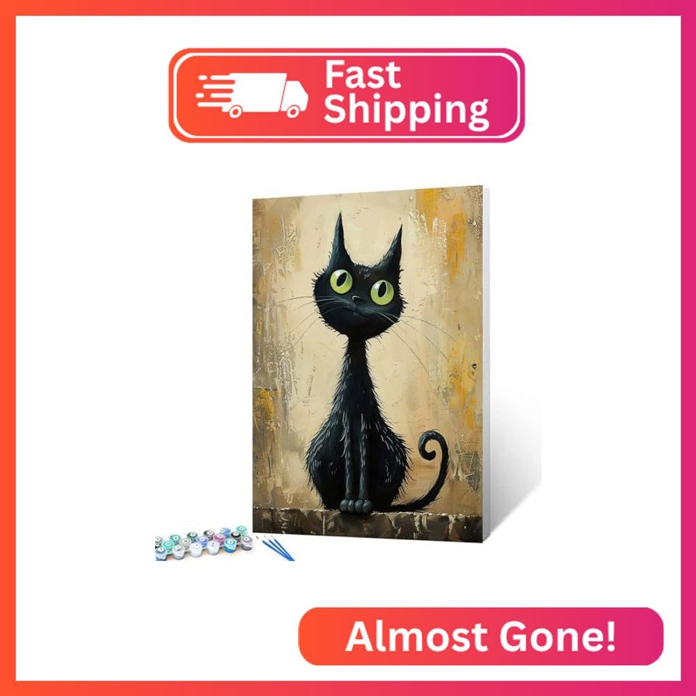 Tucocoo Black Cat Paint by Numbers Kits 16×20 inch Canvas, Abstract DIY Oil Pain