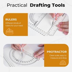 22PCS Geometry Compass Set Drafting Tools Kit with Ruler Protractor Case USA New