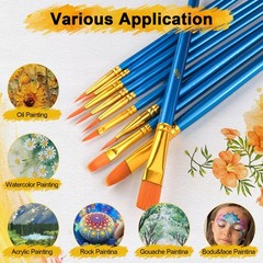 Artist Paintbrushes Set 50Pcs, Acrylic Oil Watercolor Rock Face Nail, Blue