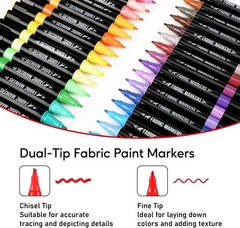 Fabric Markers Permanent for Clothes, 40 Colors Dual Tip with Fine and Chisel…
