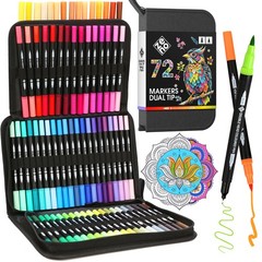 ZENO 72 Dual Tip Markers Set-B with Case – No-Bleed Art Markers for Adults – …