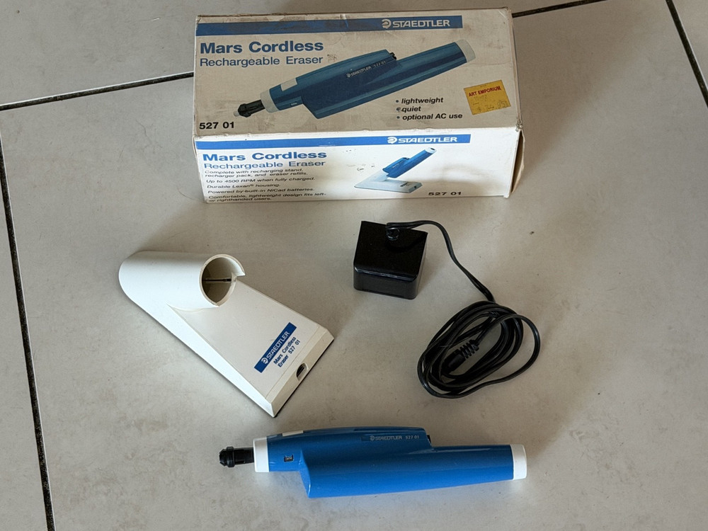 Staedtler Mars Cordless Rechargeable Electric Eraser 527 01 Holder & Box Tested