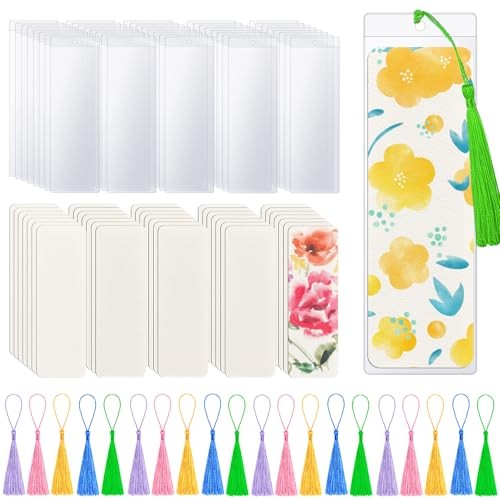 50 Pieces Watercolor Paper Blank Bookmarks with 50 Pieces Colorful Tassels 50