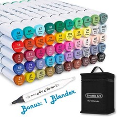 Shuttle Art 51 Colors Dual Tip Alcohol Based Art Markers, 50 Colors plus 1