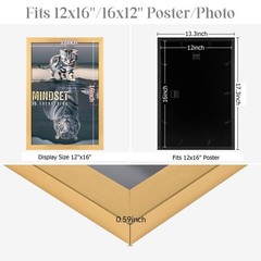 Gold 12×16 Picture Frame, Ornate 16x12in Poster frame, 12 by 16 Canvas Frame,…