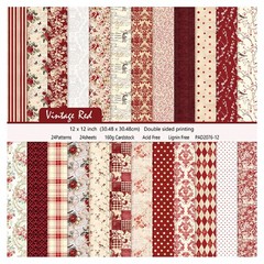 24 Sheets Vintage Red Floral Scrapbook Paper 12x12in 160gsm Double Sided