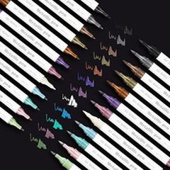 12 Colors Metallic Marker Pens – Dual Tip Brush and Fine Point Pens for DIY A…