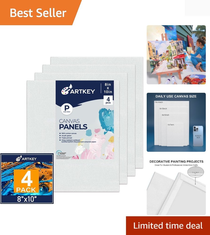 Canvases for Painting, 8×10 Inch 4-Pack, 10 oz Primed 100% Cotton White Blank…