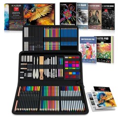 KALOUR 154 pcs Artists Art Supplies Drawing Kit with 6 Sketchbook, Tutorial Gift