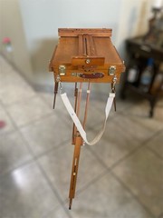 French Portable Wooden Easel Artist Sketch box mahogany wood?