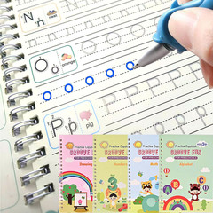 4 Book Magic Grooved Practice Copybook Reusable Handwriting Tracing Set Pens 7.4