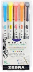 Zebra Pen Mildliner Double Ended Highlighter Set Broad & Fine Point Tips, 5 Pack