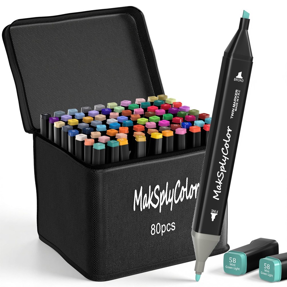 Alcohol Markers Set 80 Colors, Dual Tip Art Marker with Brush Tip & Chisel fo…