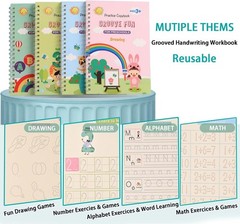 4 Book Magic Grooved Practice Copybook Reusable Handwriting Tracing Set Pens 7.4