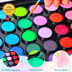48 Color Solid Watercolor Paint Set with 3 Wooden Brushes Non Toxic Vibrant