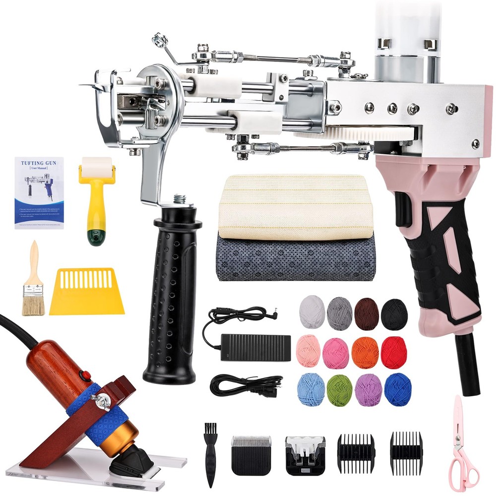 Tufting Gun Kit 2 in 1 Cut Pile Loop Digital Screen zowwfast Pink Starter Carpet