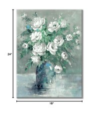 UTOP-art Floral Canvas Wall Art Painting White Rose Flower Green Leaves Hand …