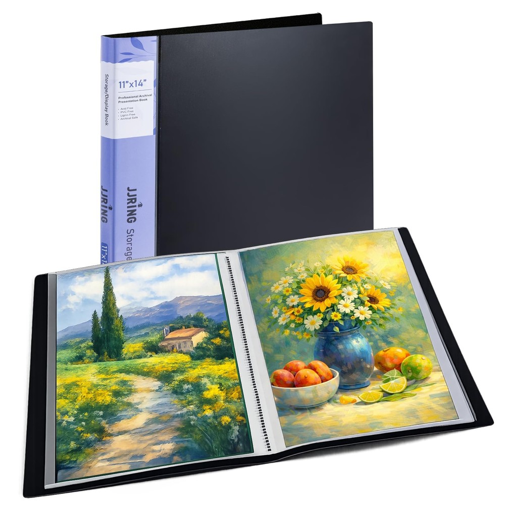 11×14 Art Portfolio Folder with Plastic Sleeves, 24-Pocket Portfolio Binder