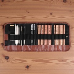 Professional Drawing Artist Kit Set Pencils Sketch Charcoal Rolling Bag 29-Piece