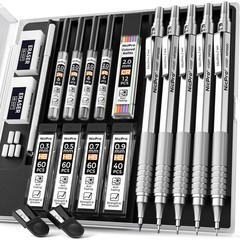 5 PCS Metal Mechanical Pencil Set – 0.3, 0.5, 0.7, 0.9 mm & 2mm Lead Holder, Ske