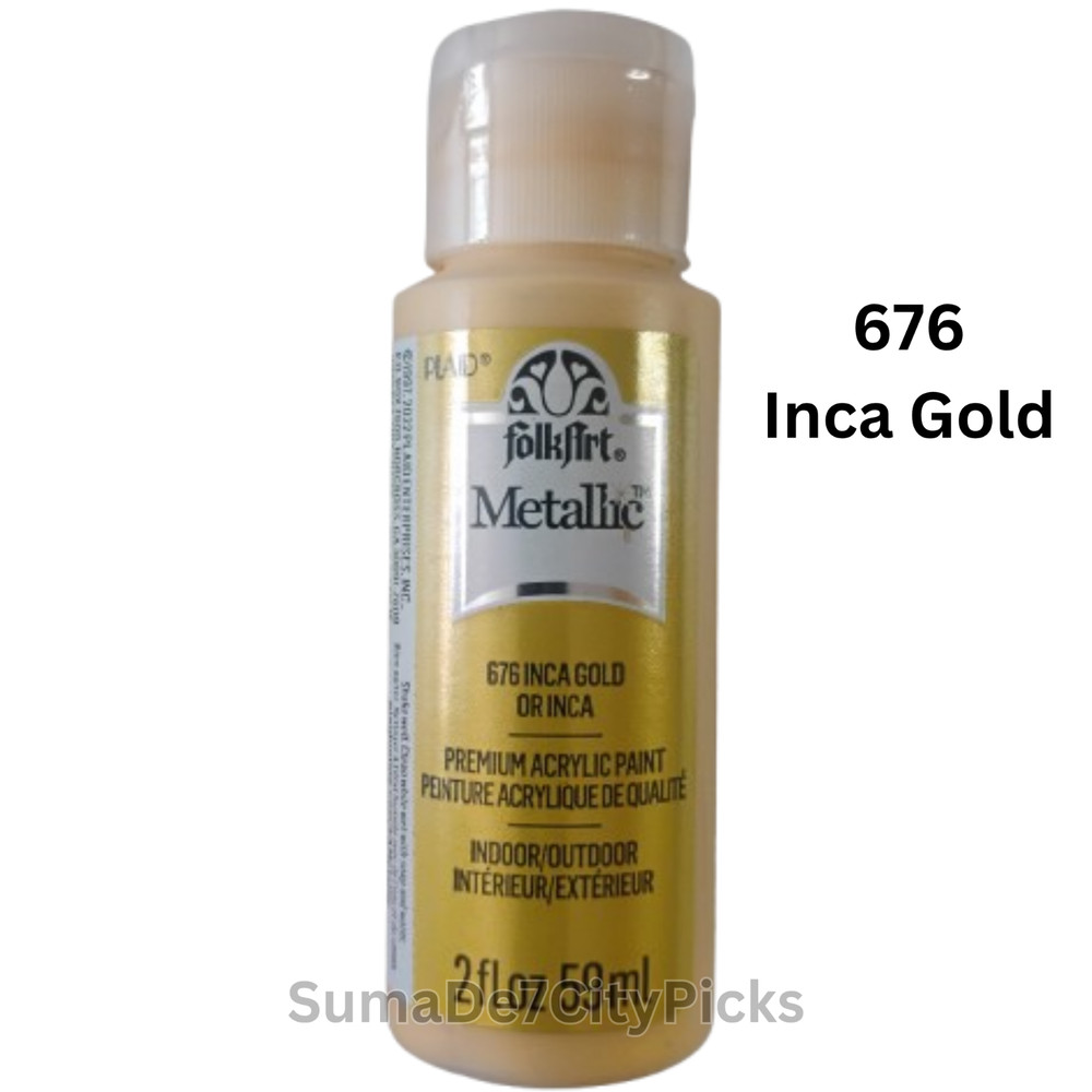 FolkArt Acrylic Craft Paint Metallic 2 oz Shimmer for Wood Canvas DIY -Inca Gold