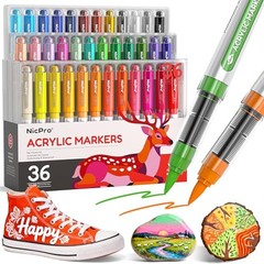 36 Colors Acrylic Paint Markers Brush Tip, Water-Based No 1 Count (Pack of 36)