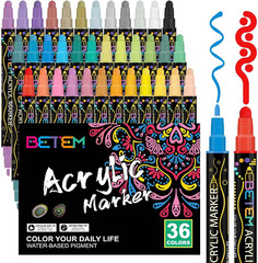 36 Colors Dual Tip Acrylic Paint Pens Markers, Premium Acrylic Paint Pens for Wo