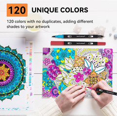 Dual Markers Brush Pens for Adult Kids Coloring Books,120 Colors Art Marker Set