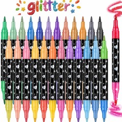 Glitter Markers, 48 Colors Dual Tip Brush Pens, 24 Pack Sparkle Paint Pens fo…